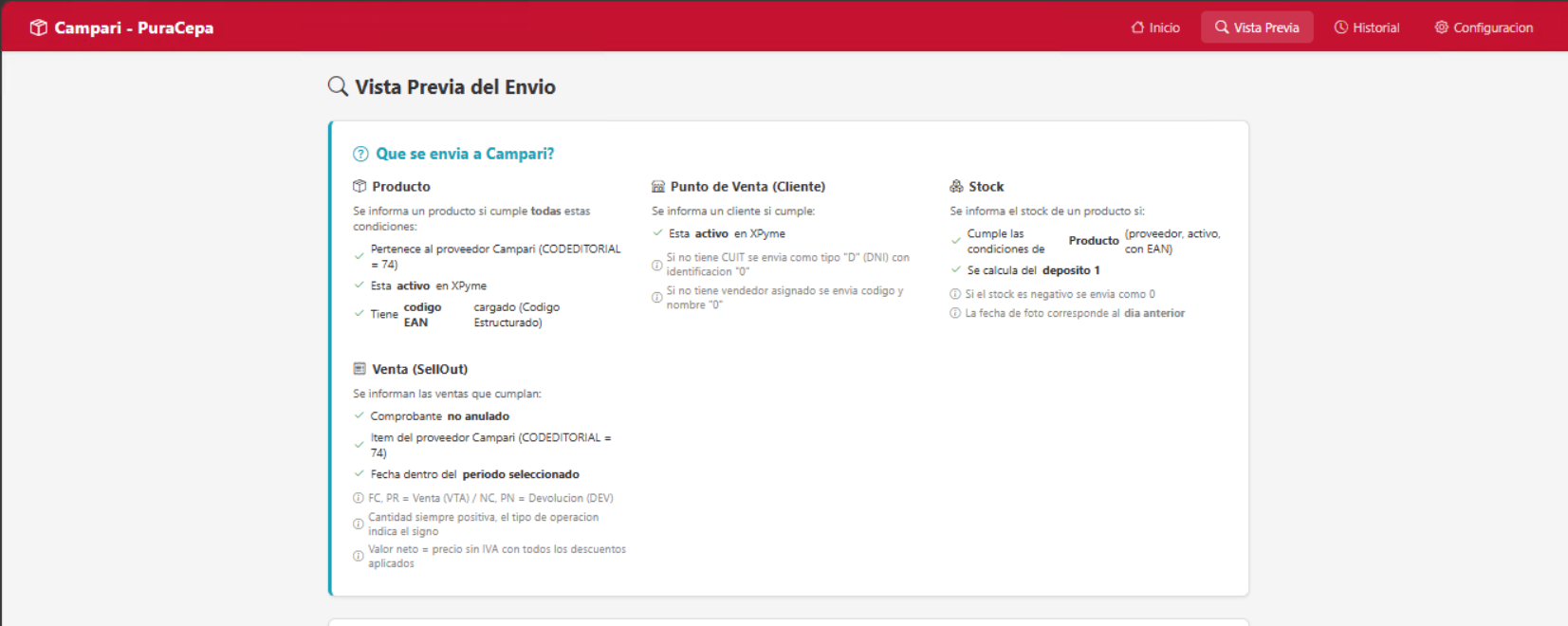 Vista previa de envio a tercero con reglas y validaciones